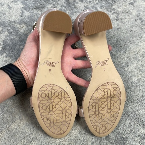 Jewel Badgley Mischka Catalina Block Heel Sandal Jewel Ankle Strap Satin Sz 8 - Picture 10 of 13